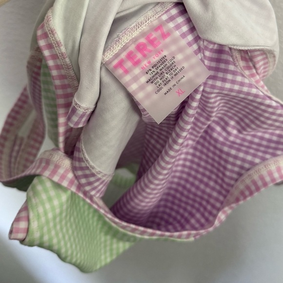 Terez Gingham Crop Top Green Purple XL - Picture 3 of 4